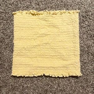 light yellow ruched john galt tube top, size small, stretchy, no tears or faults